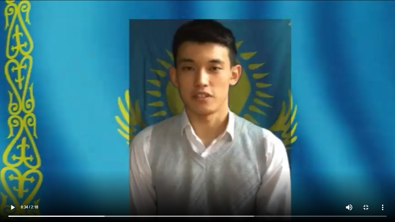 №102 ЖББМ-нің 10а сынып оқушысы, мектеп Президенті Жүнісбай Али Елбасы өмірімен ұштастырылған "Табыс жолы" атты челленджді жолдайды.