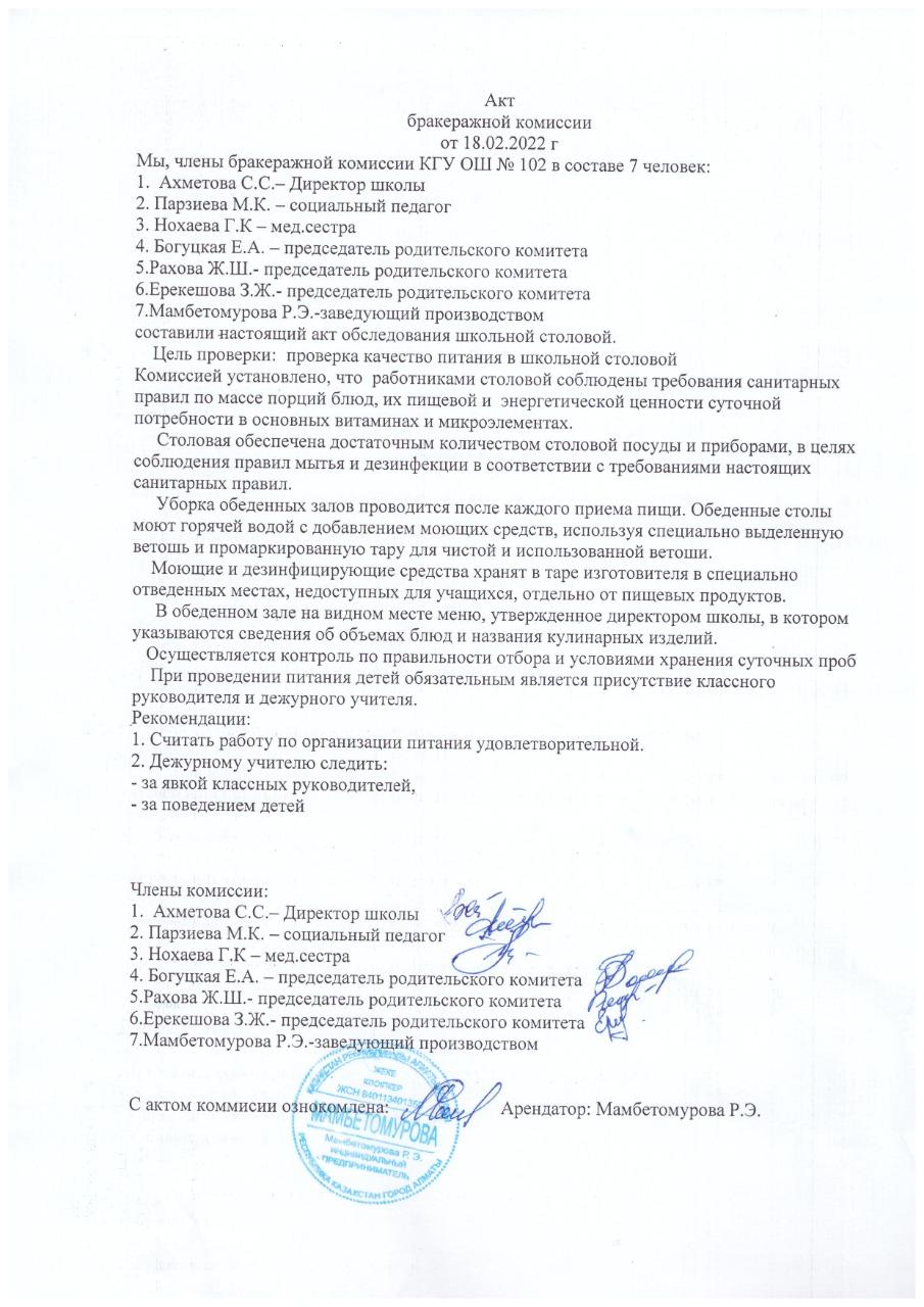 Бракераждық комиссияның актісі
