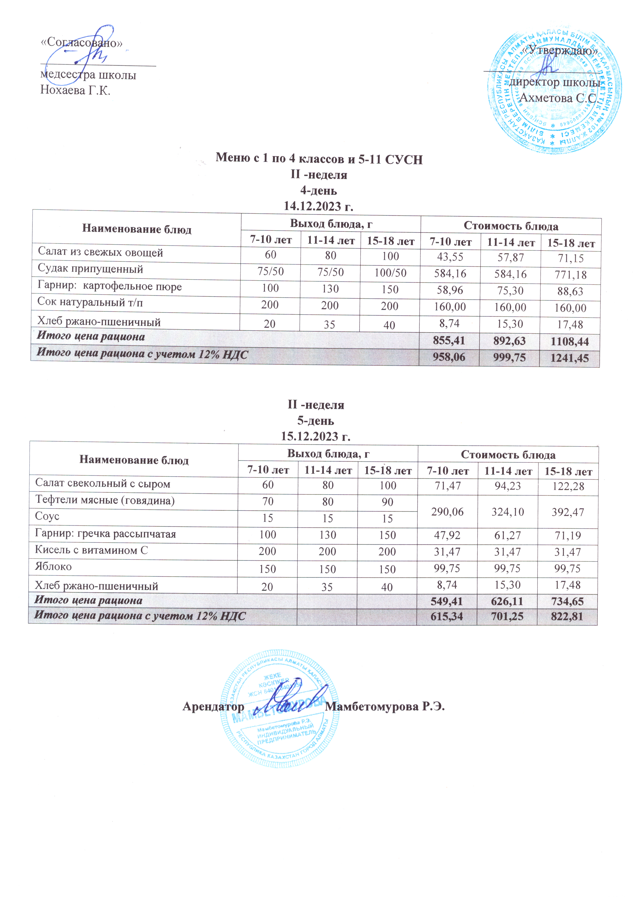 15 желтоқсан күніне арналған ас мәзірі